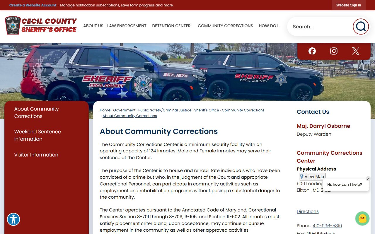 Cecil County Community Corrections Center inmate program and work-release overview