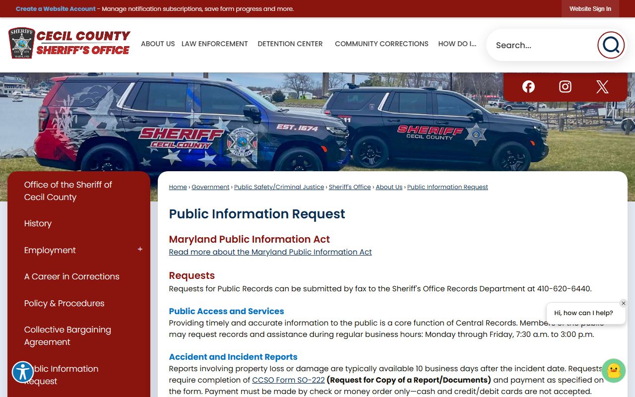 Cecil County inmate records public information request instructions